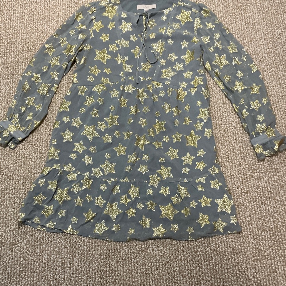 Perfect Holiday Dress Gray dress with Gold Star Accents